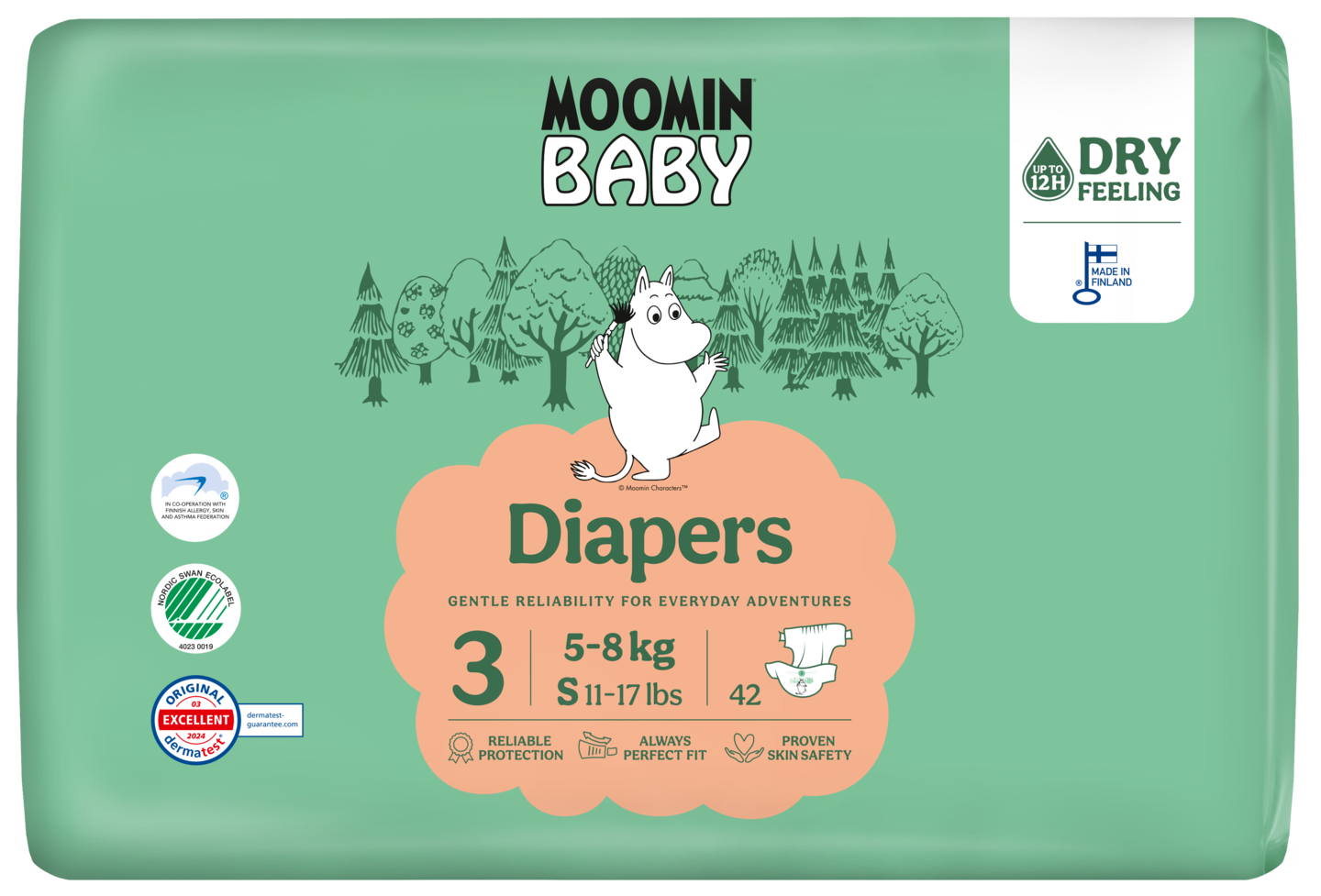 Moomin Baby Diapers teippivaippa koko3 42kpl 5-8kg