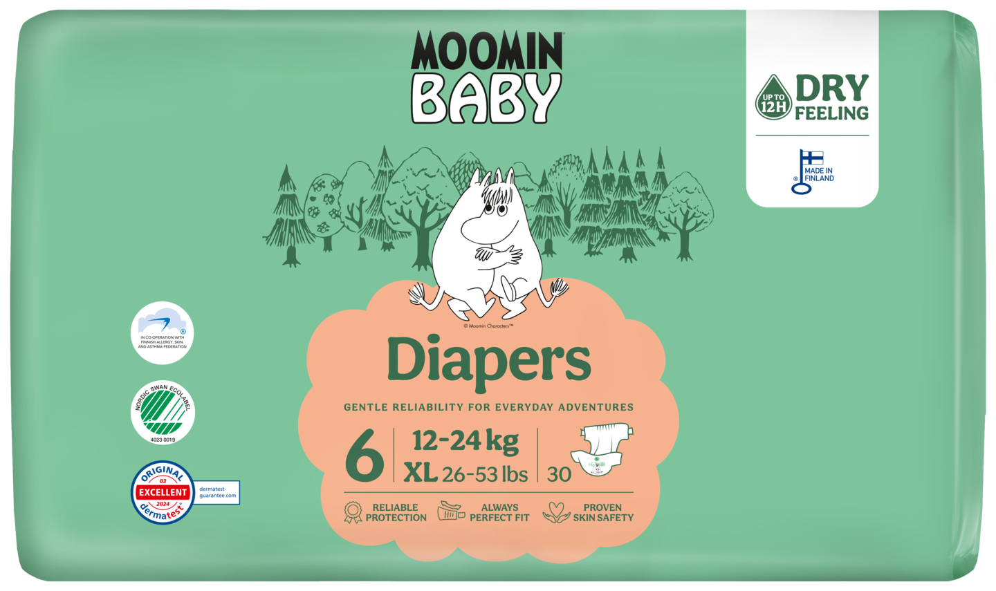 Moomin Baby Diapers teippivaippa koko6 30kpl 12-24kg