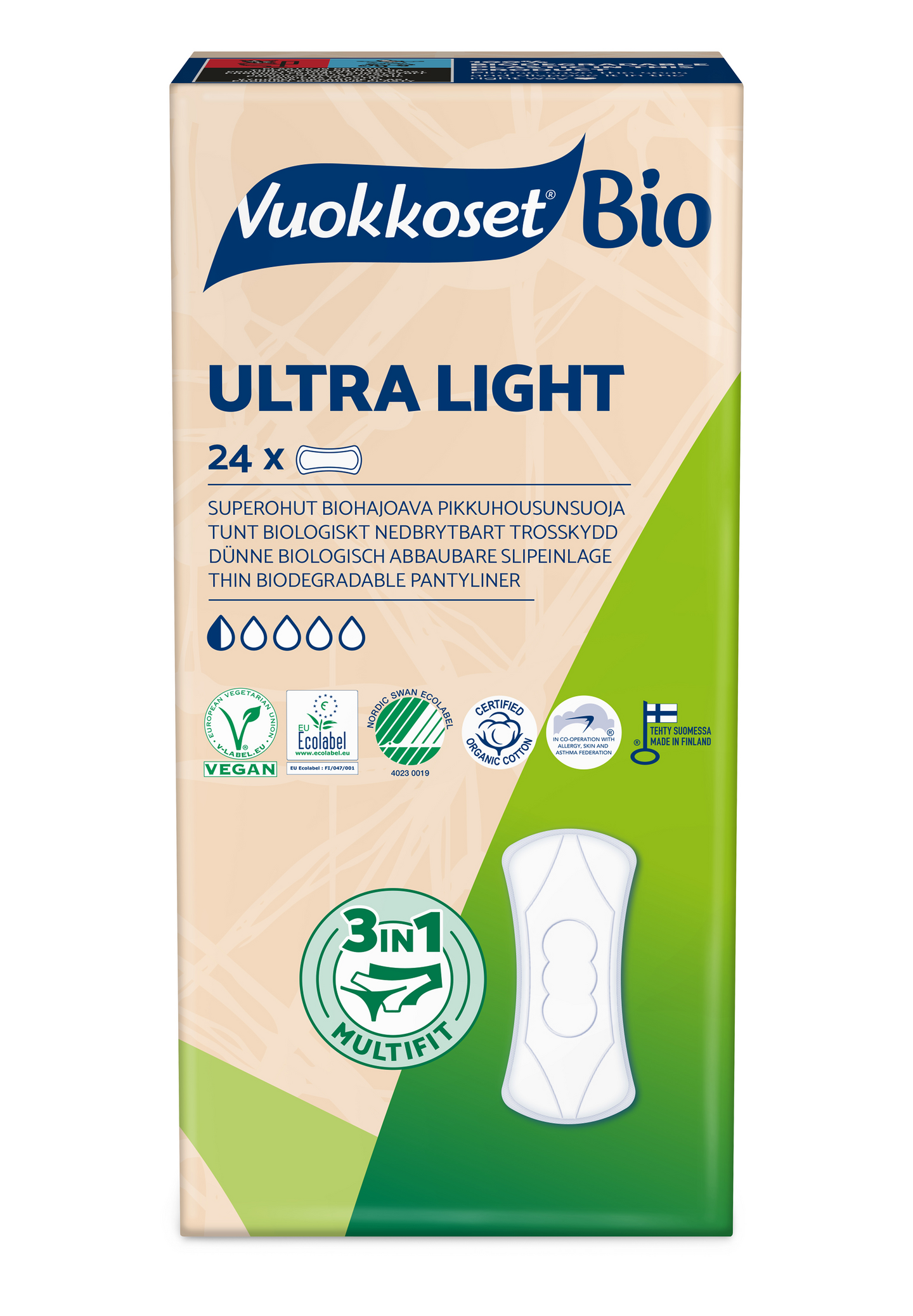 Vuokkoset pikkuhousunsuoja 100% Bio Ultra Light 24kpl