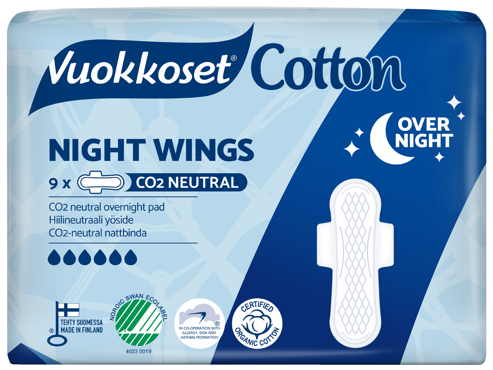 Vuokkoset Cotton Night Wings yöside 9 kpl