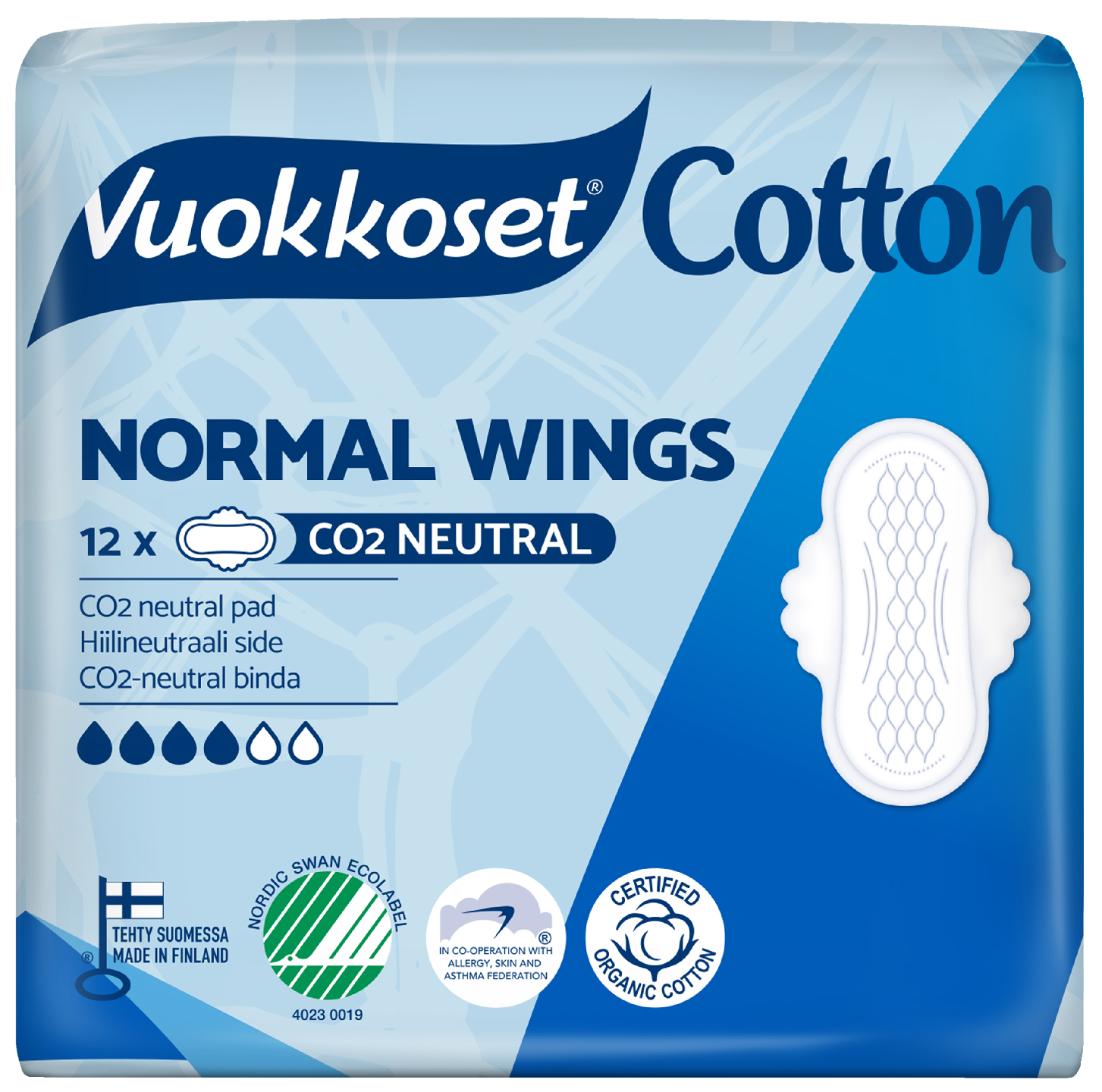 Vuokkoset 12kpl Cotton Normal Wing sensitive ohutside