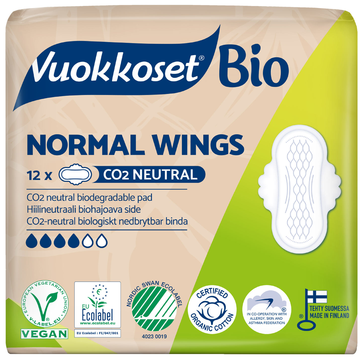 Vuokkoset 12kpl 100%Bio Normal Wings ohutside