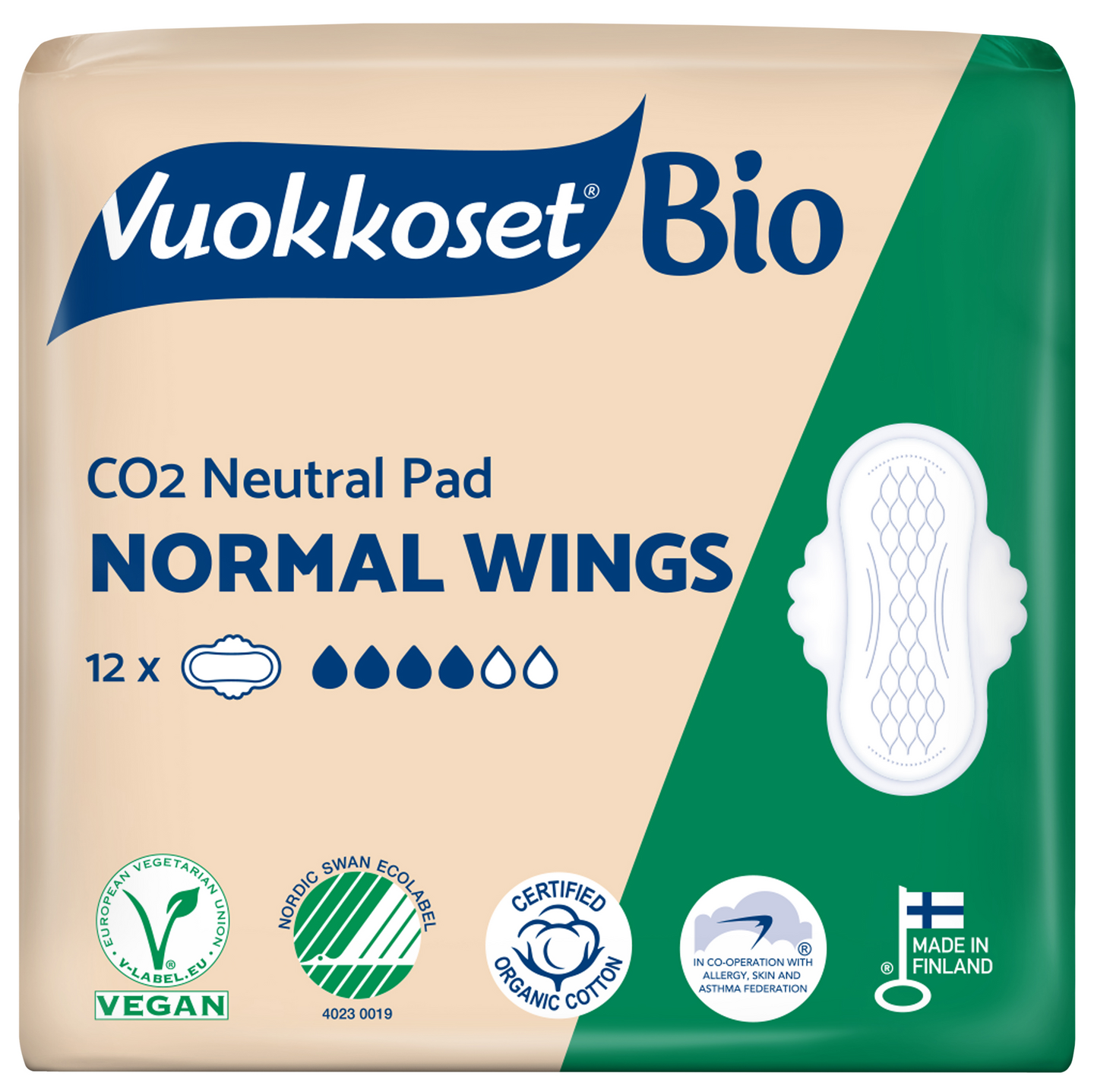 Vuokkoset Bio Normal Wings ohutside 12 kpl