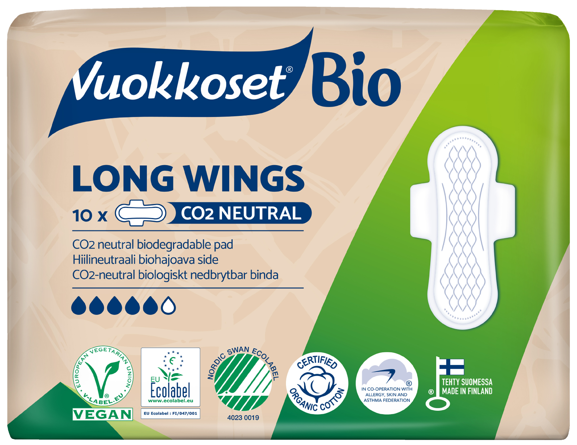 Vuokkoset 10kpl 100% Bio Long Wings ohutside