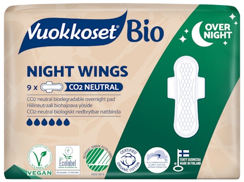 Vuokkoset yöside 9kpl 100%Bio Night Wings