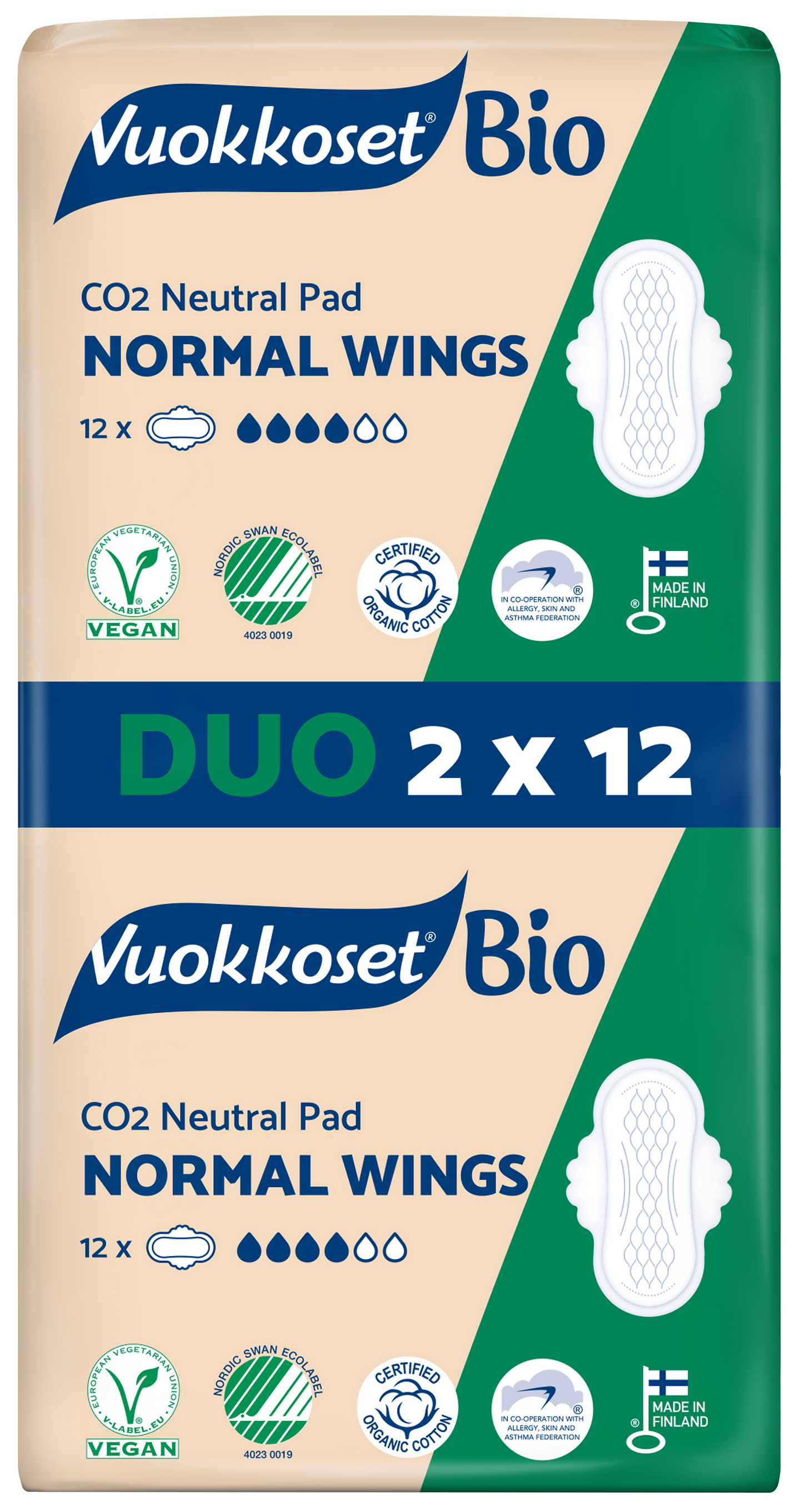 Vuokkoset Bio Normal Wings ohutside 2x12 kpl