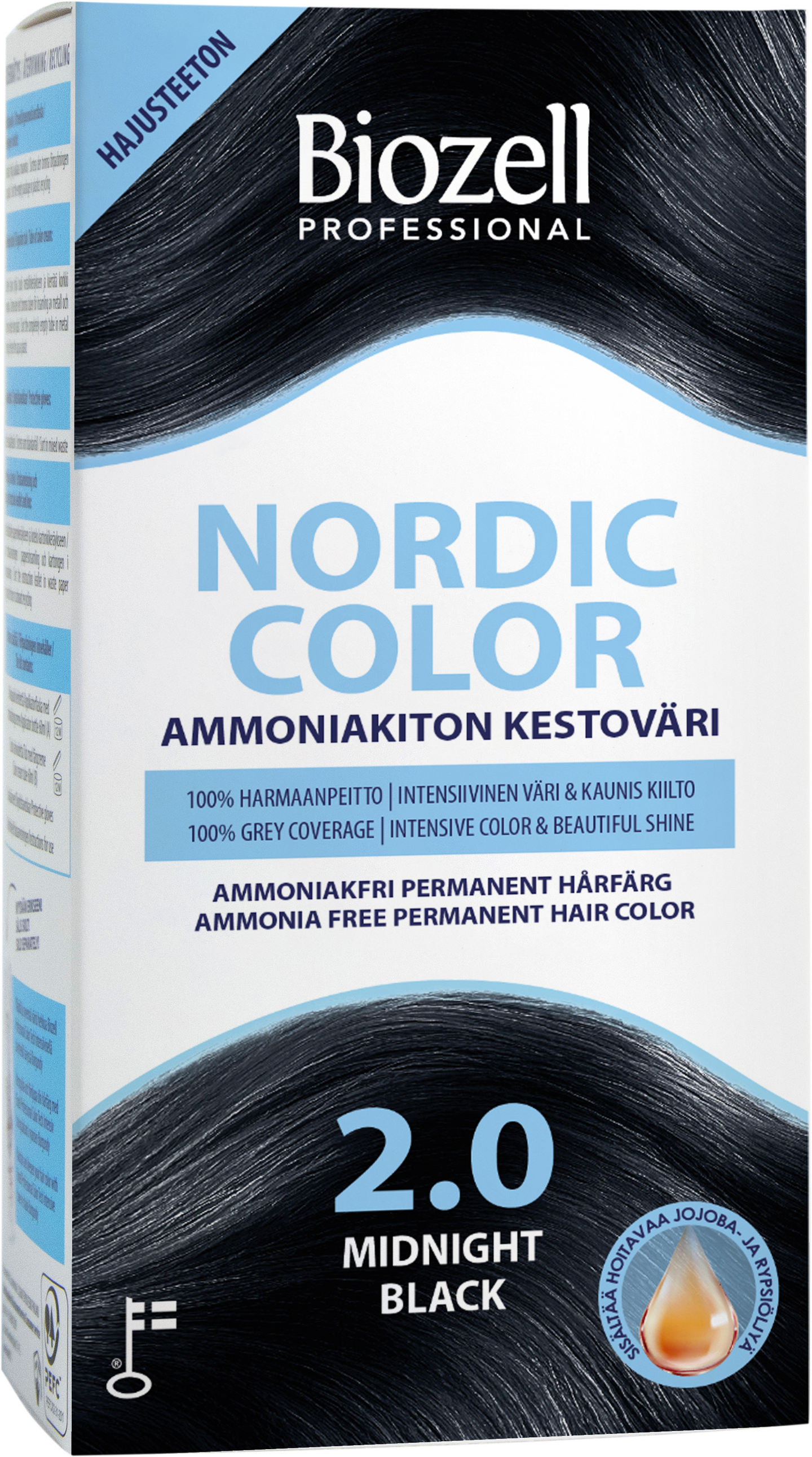 Biozell Professional Nordic Color kestoväri 2.0 2x60ml Midnight Black ammoniakiton
