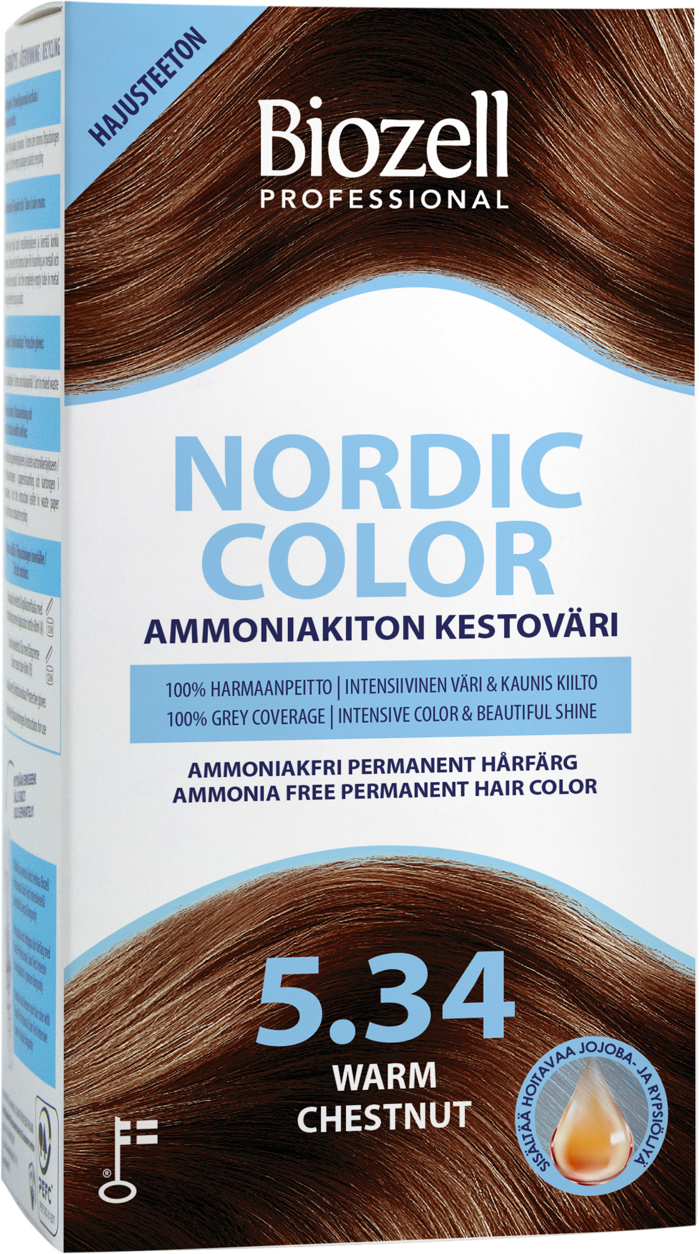 Biozell Professional Nordic Color kestoväri 5.34 2x60ml Warm Chestnut ammoniakiton