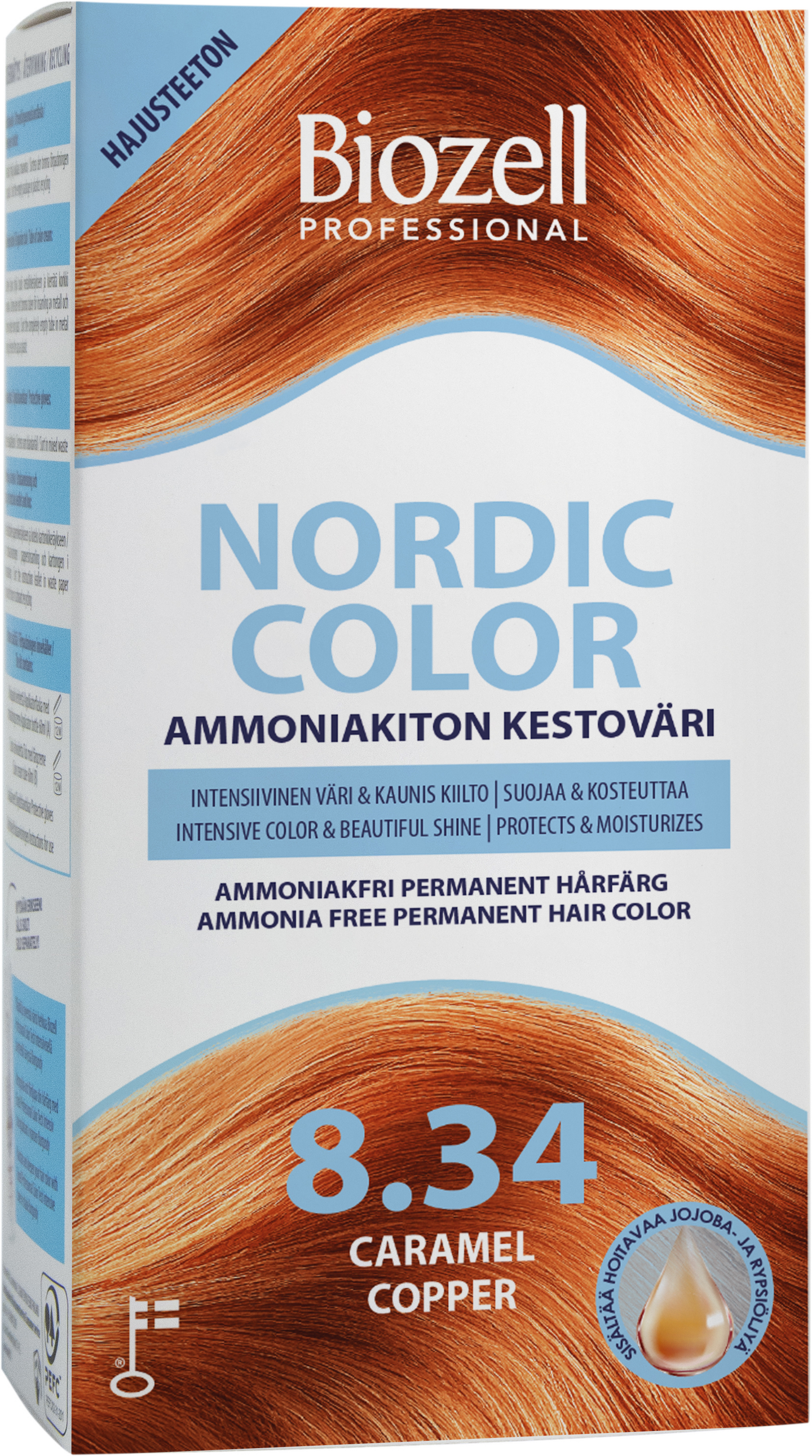 Biozell Professional Nordic Color kestoväri 8.34 2x60ml Caramel Copper ammoniakiton