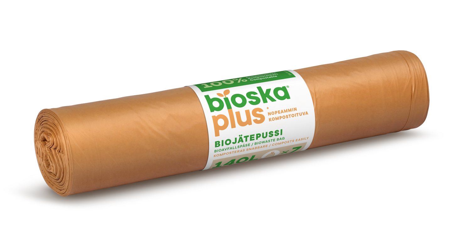 Bioska+ 7kpl 140L 850x1400x0.02 ruskea biojäteastian suojasäkki