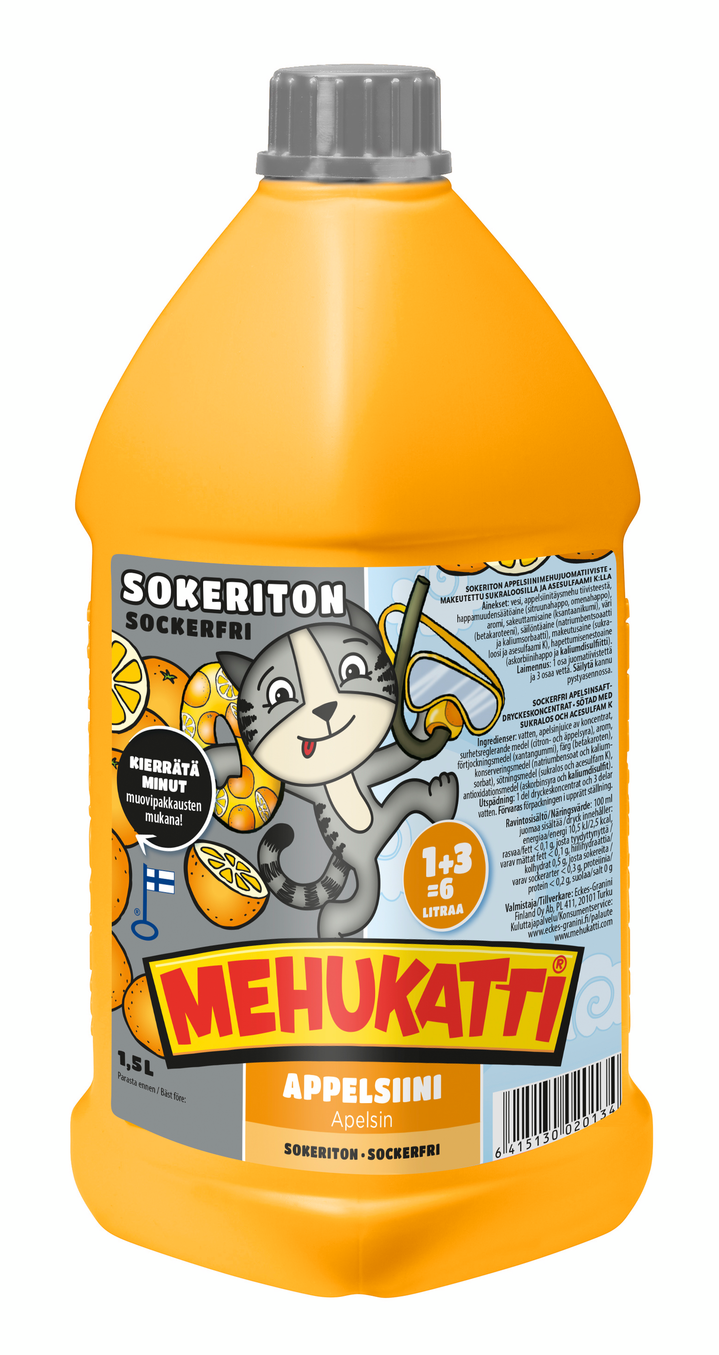 Mehukatti sokeriton appelsiinijuomatiiviste 1+3 1,5l