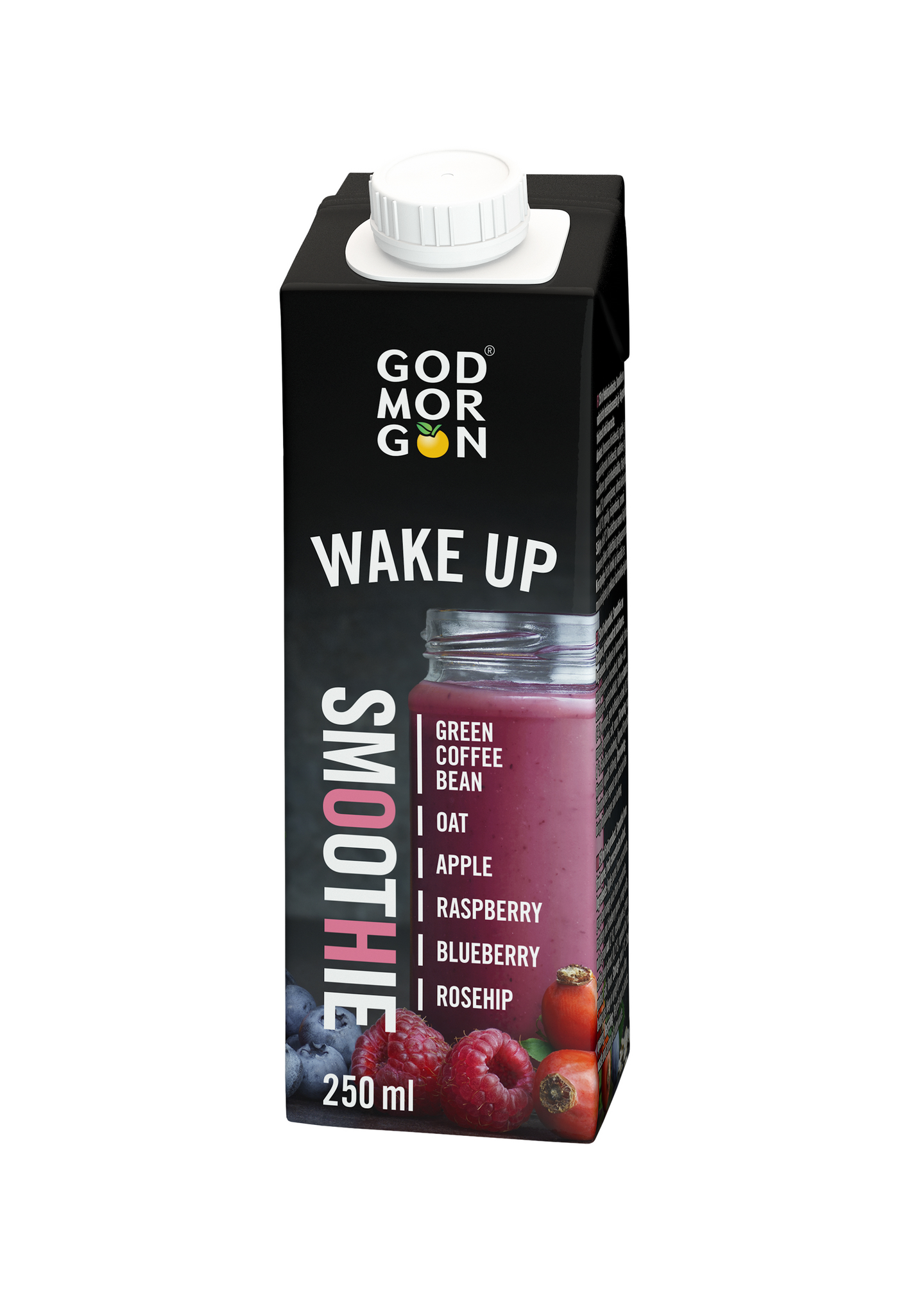 God Morgon Wake Up smoothie vihreä kahvipapu-kaura-vadelma-ruusunmarja-mustikka 250ml