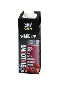 God Morgon Wake Up smoothie vihreä kahvipapu-kaura-vadelma-ruusunmarja-mustikka 250ml