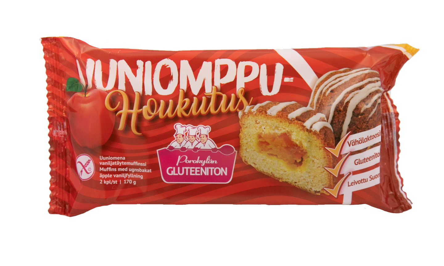 Porokylän Uuniomppuhoukutus 2 kpl/170 g gluteeniton uuniomenan makuinen täytemuffinssi