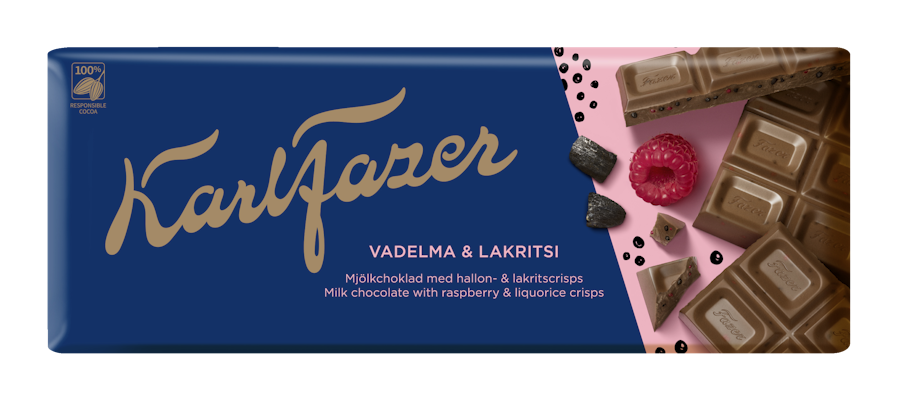 Karl Fazer Vadelma & Lakritsi maitosuklaalevy 200g