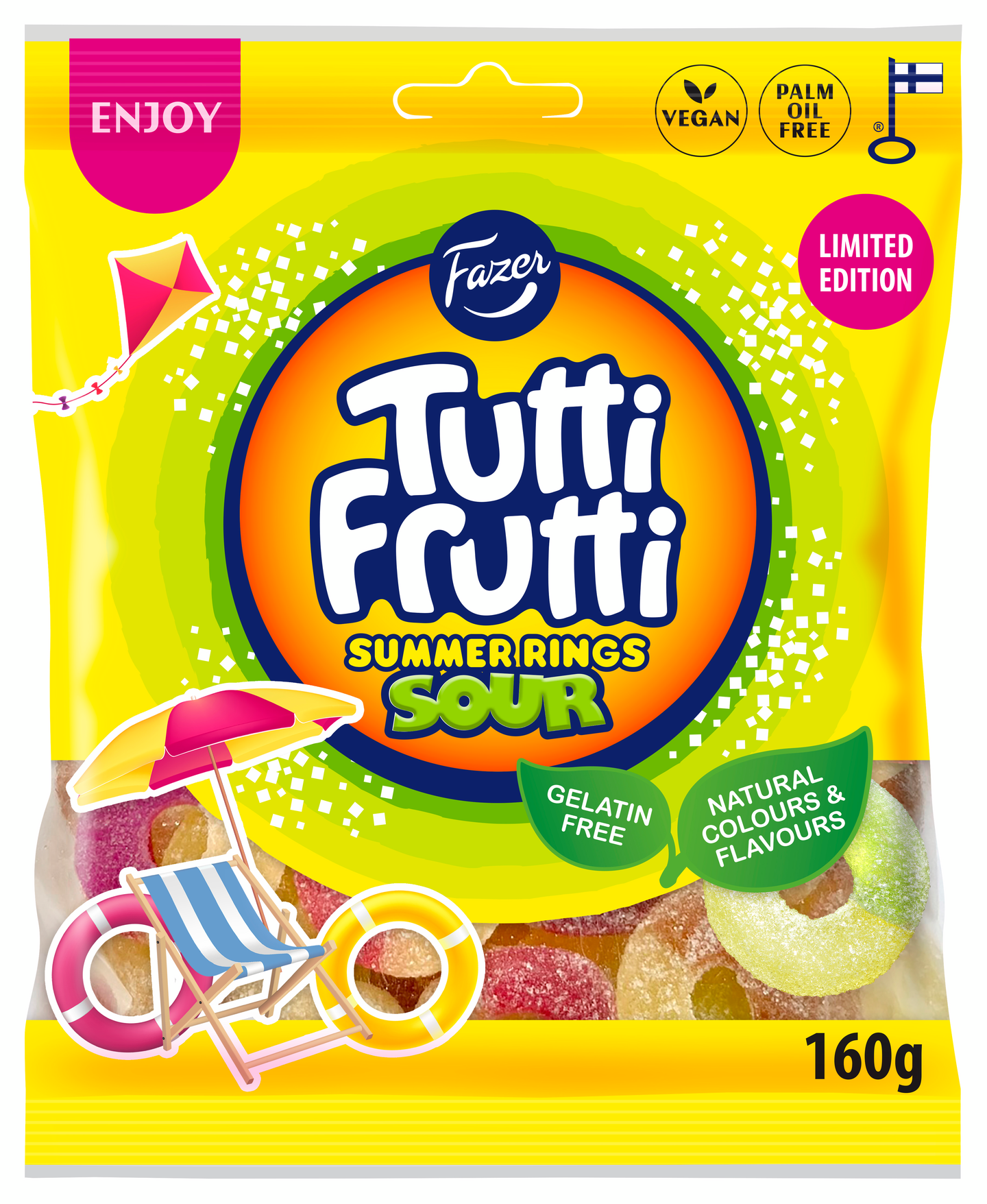 Fazer Tutti Frutti Summer Rings Sour karkkipussi 160g PPA