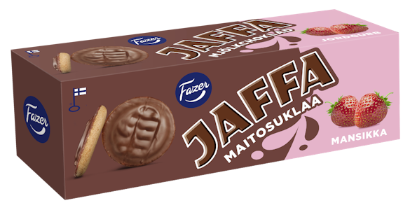 Fazer Jaffa keksi 150g maitosuklaa-mansikka QPA