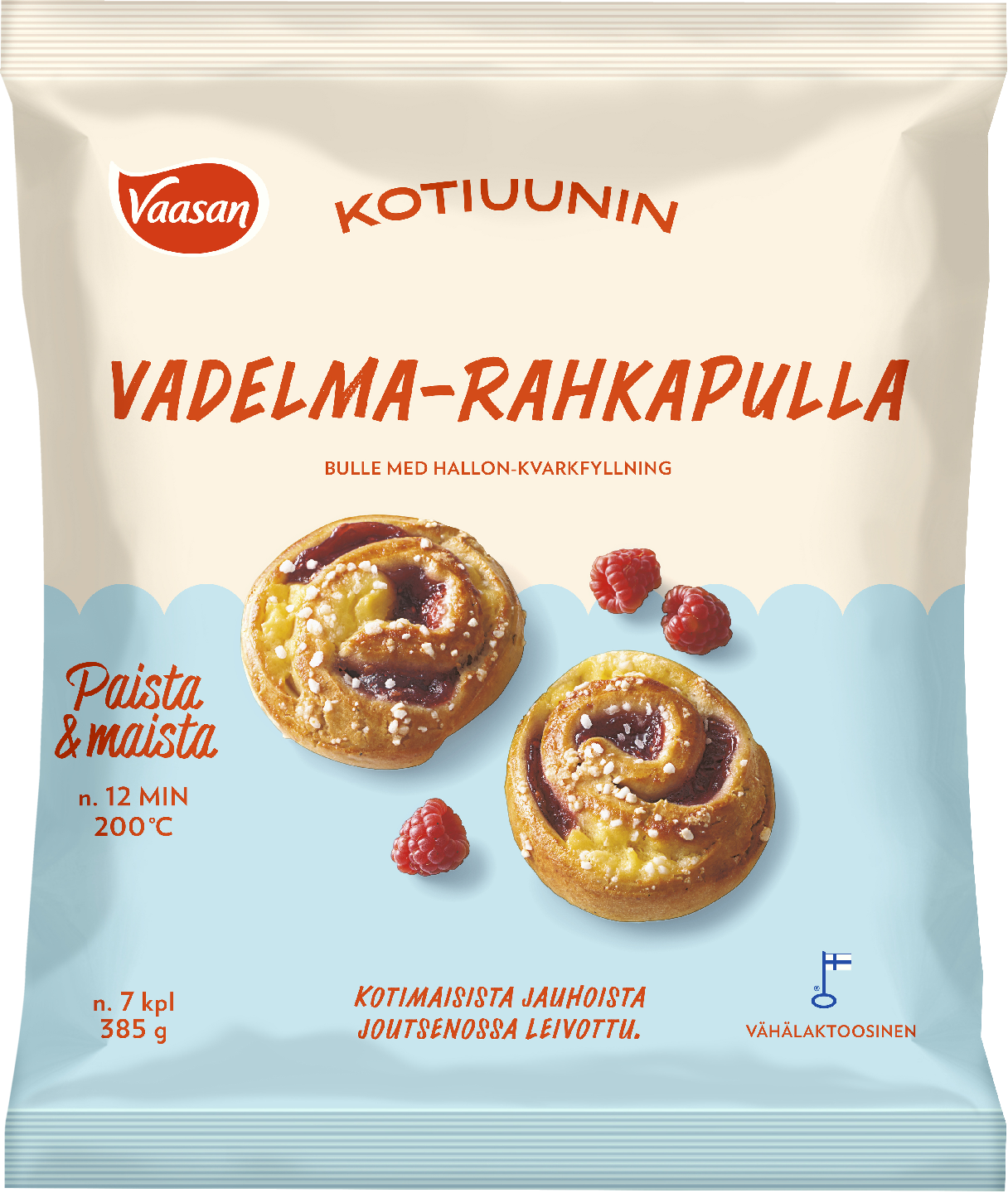 Vaasan Kotiuunin vadelma-rahkapulla 7 kpl/385 g pakaste