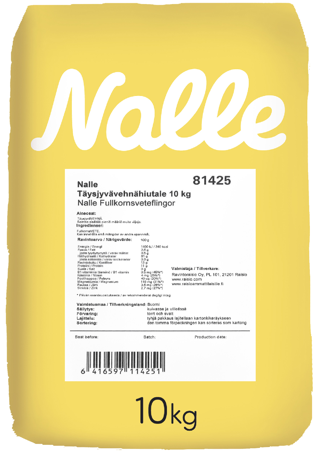 Nalle vehnä täysjyvähiutale 10kg