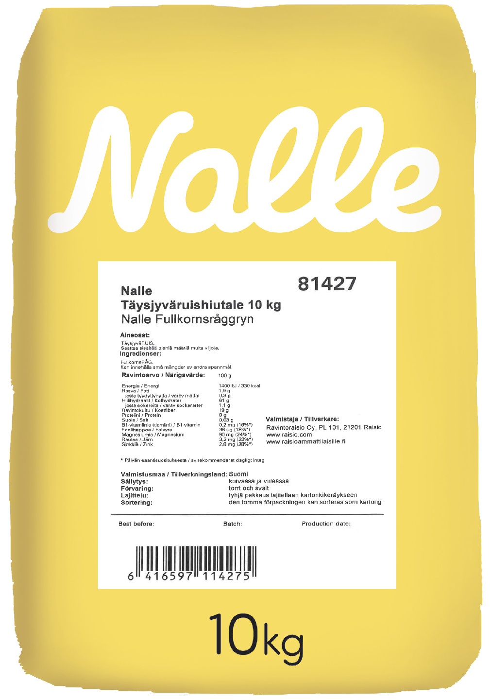 Nalle ruis täysjyvähiutale 10kg