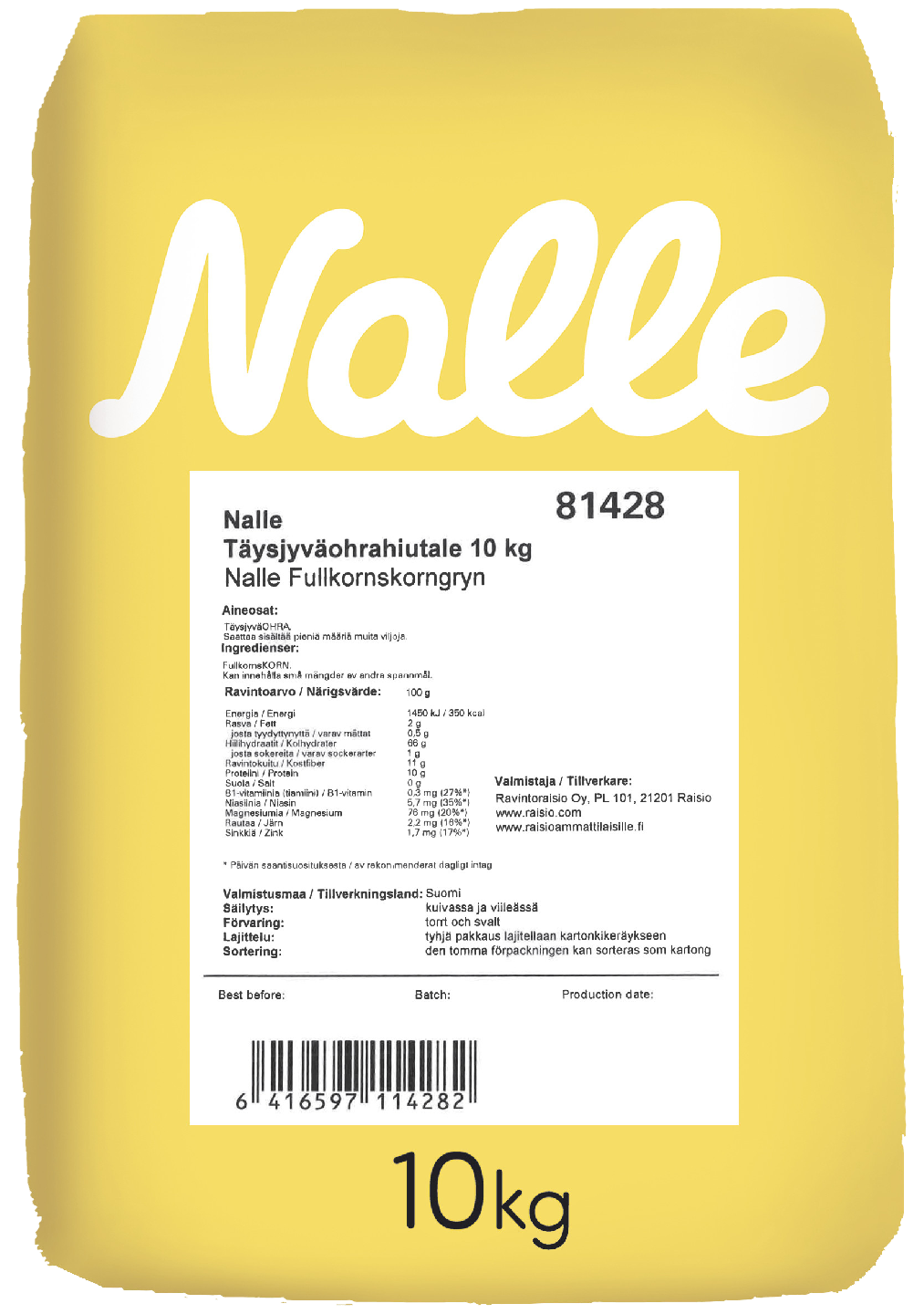 Nalle ohra täysjyvähiutale 10kg