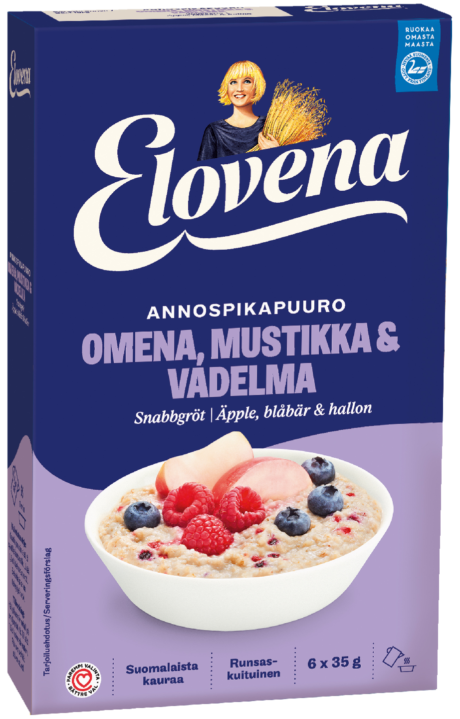 Elovena 6x35g annospikapuuro omena-mustikka-vadelma