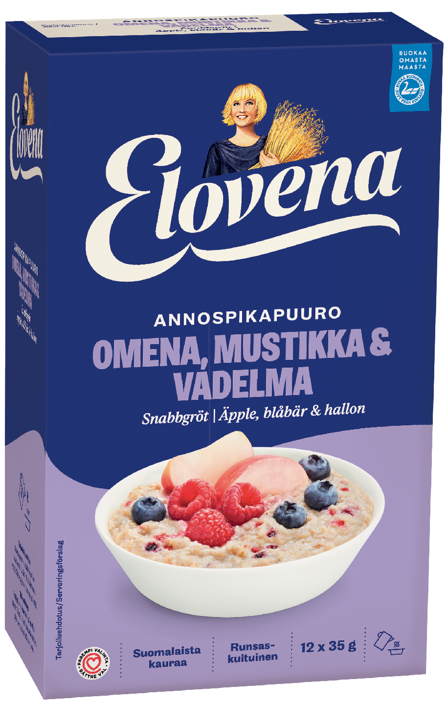 Elovena 12x35g annospikapuuro omena-mustikka-vadelma