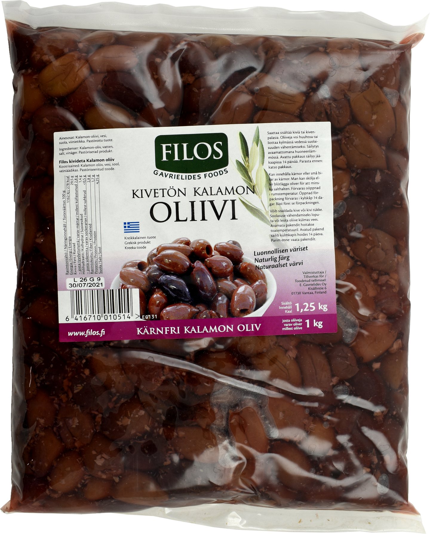 Filos Kalamon-oliivi kivetön 1,25/1 kg