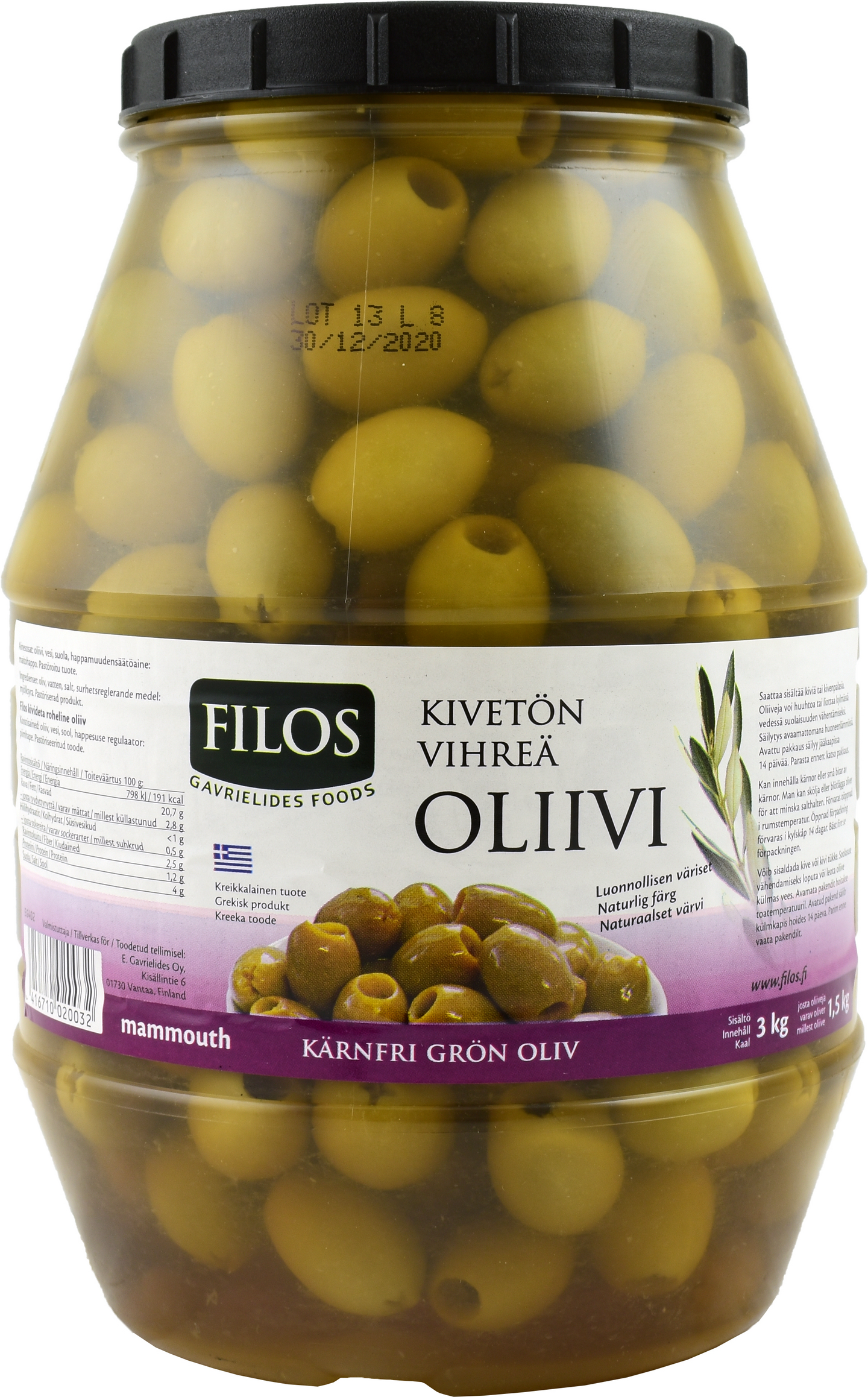 Filos vihreä oliivi kivetön 3/1,5 kg mammouth