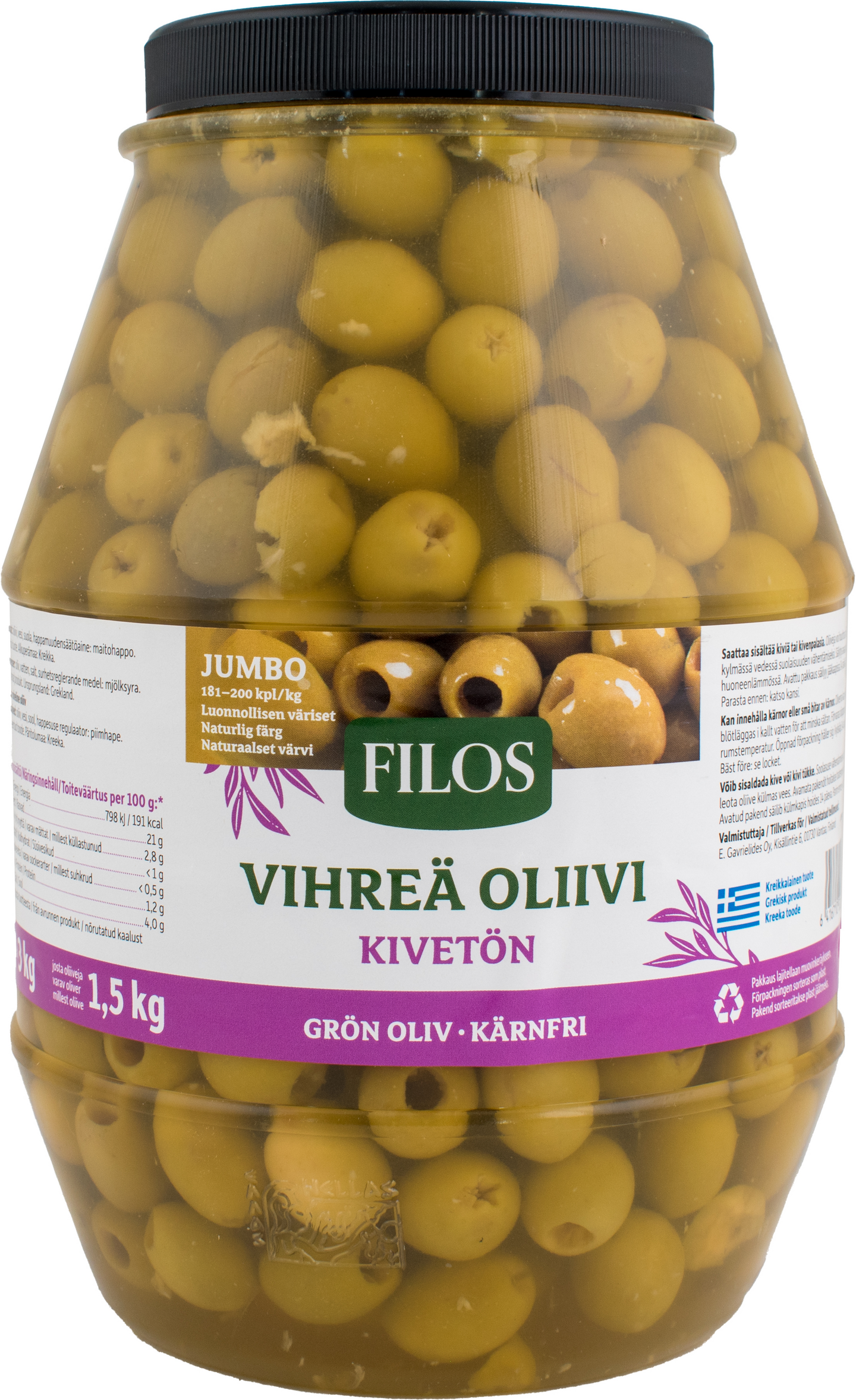 Filos vihreä oliivi kivetön 3/1,5 kg mammouth