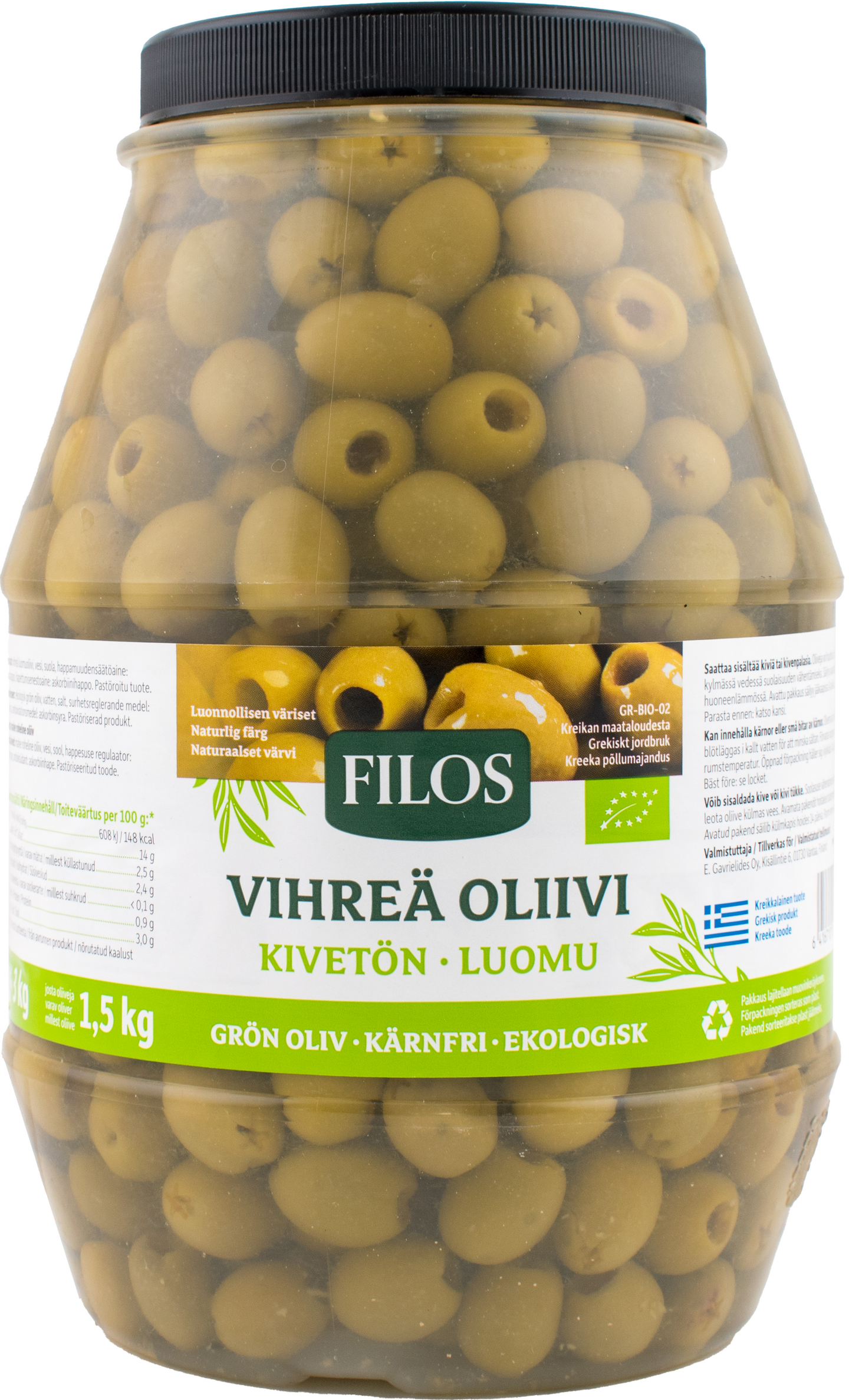 Filos vihreä luomuoliivi kivetön  3,1/1,5 kg