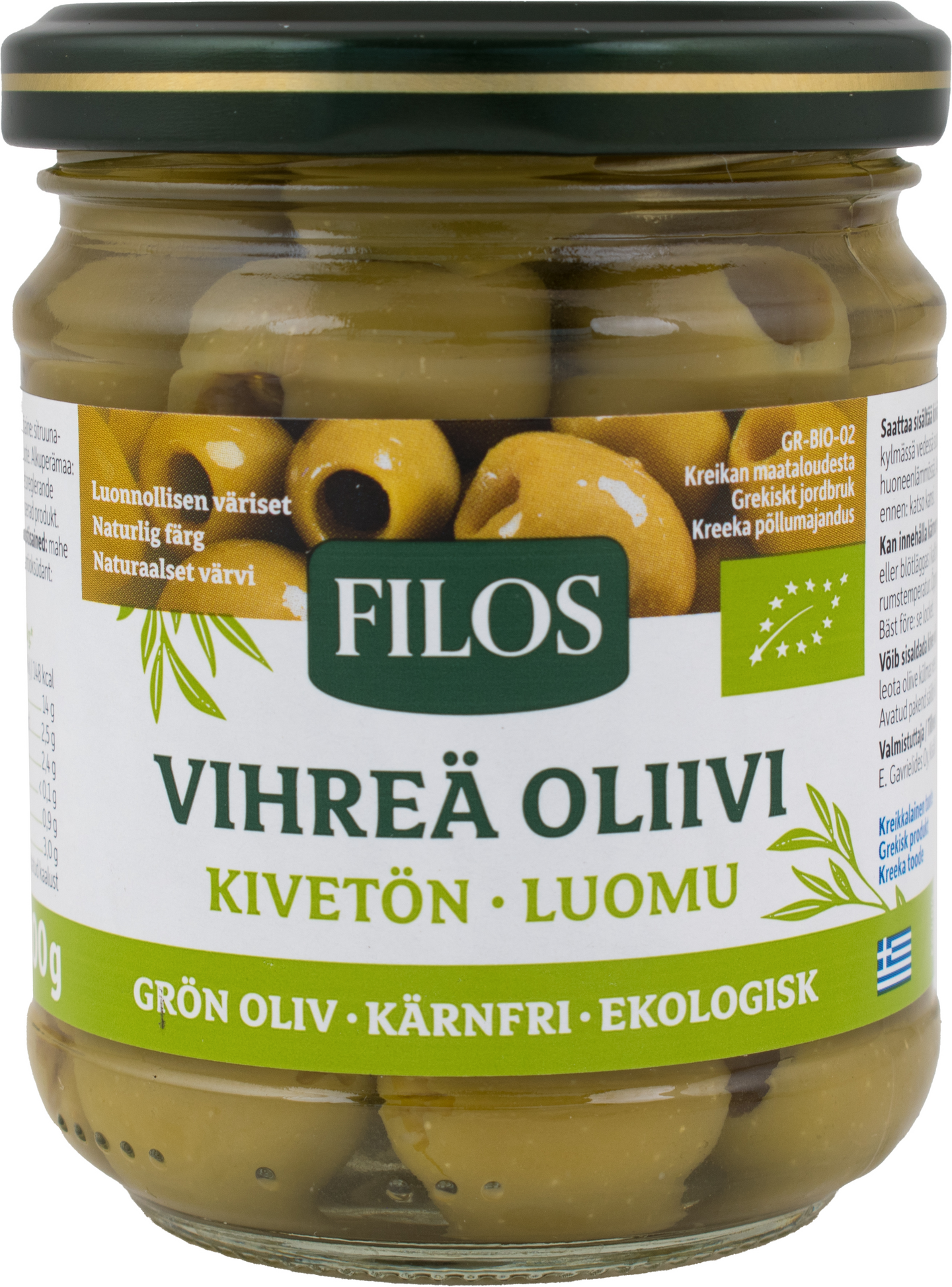 Filos vihreä kivetön oliivi 200/100g luomu