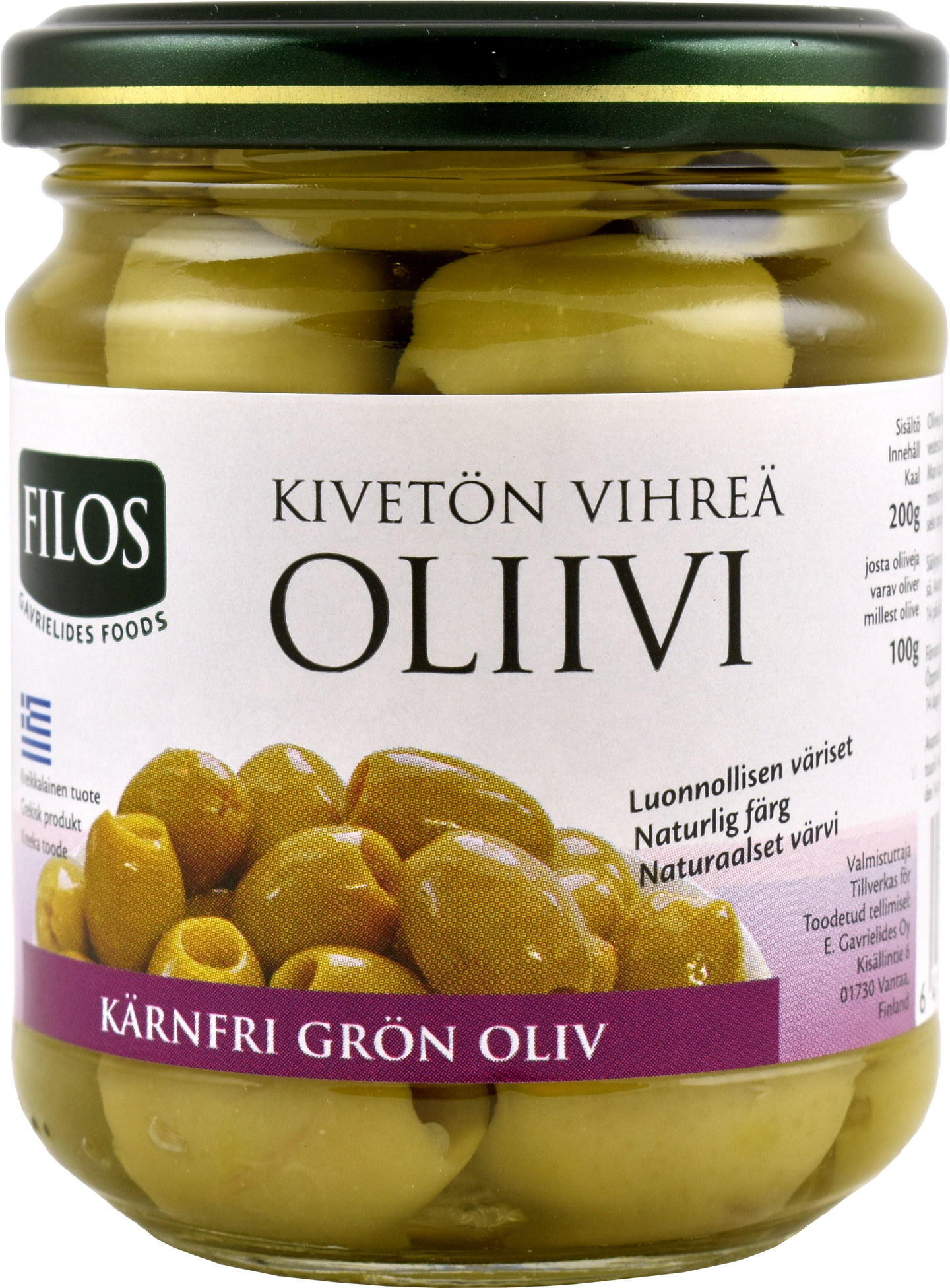 Filos vihreä kivetön oliivi suolavedessä 200g/100g