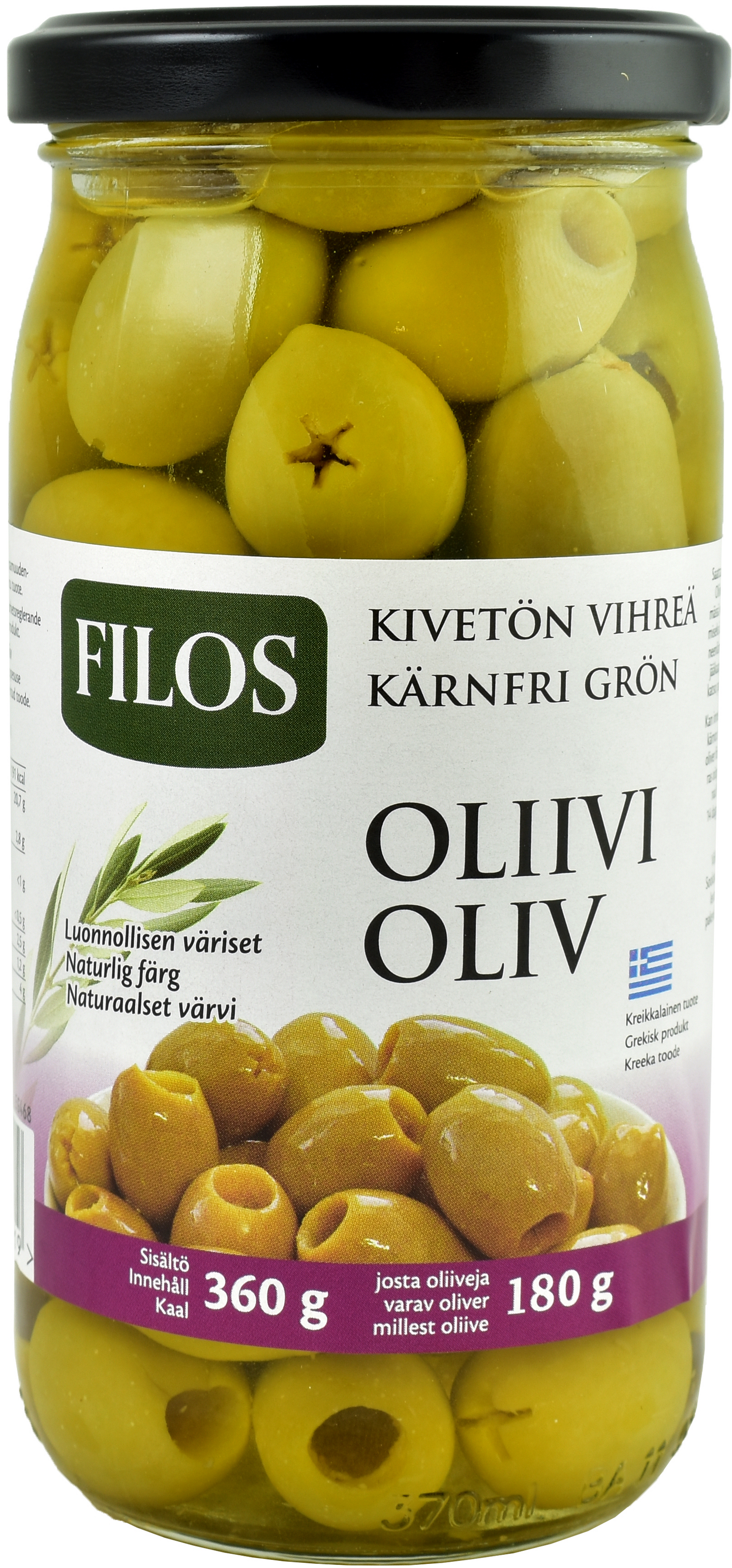 Filos vihreä oliivi kivetön 360g/180g