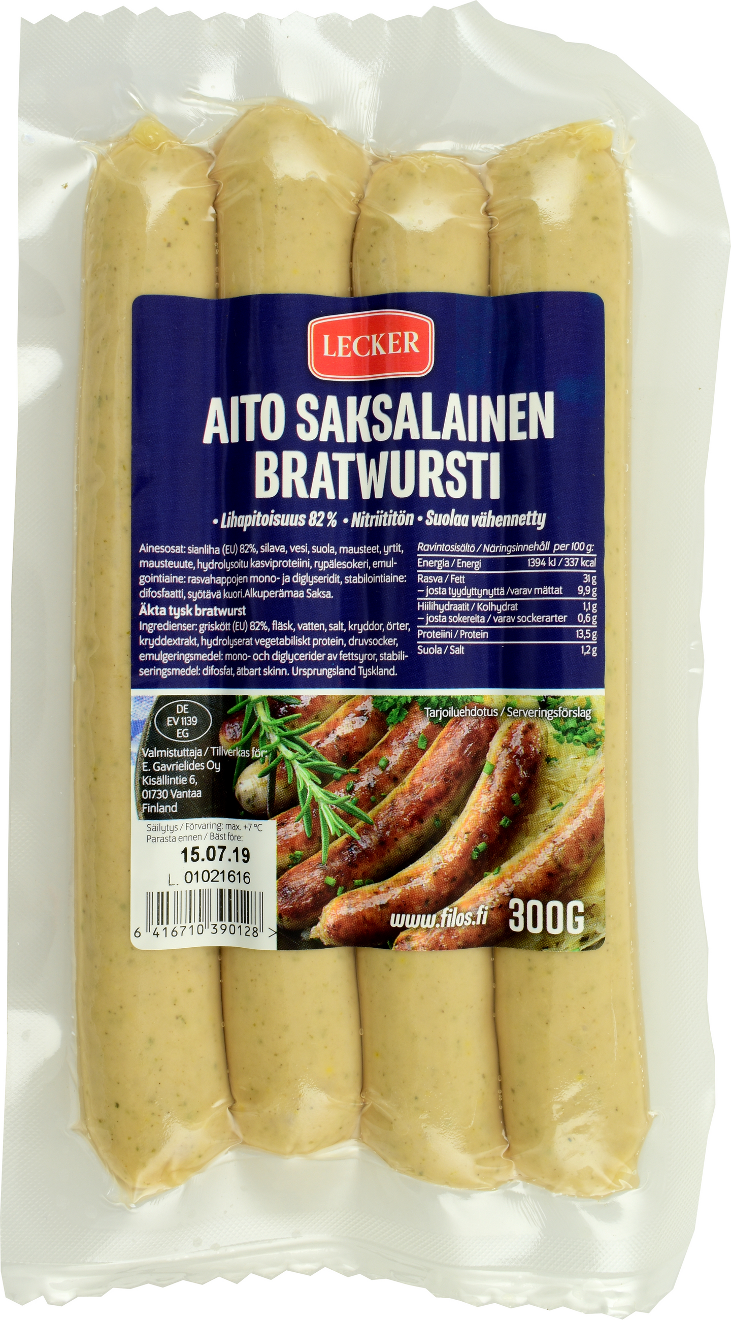 Lecker aito saksalainen bratwursti 300g