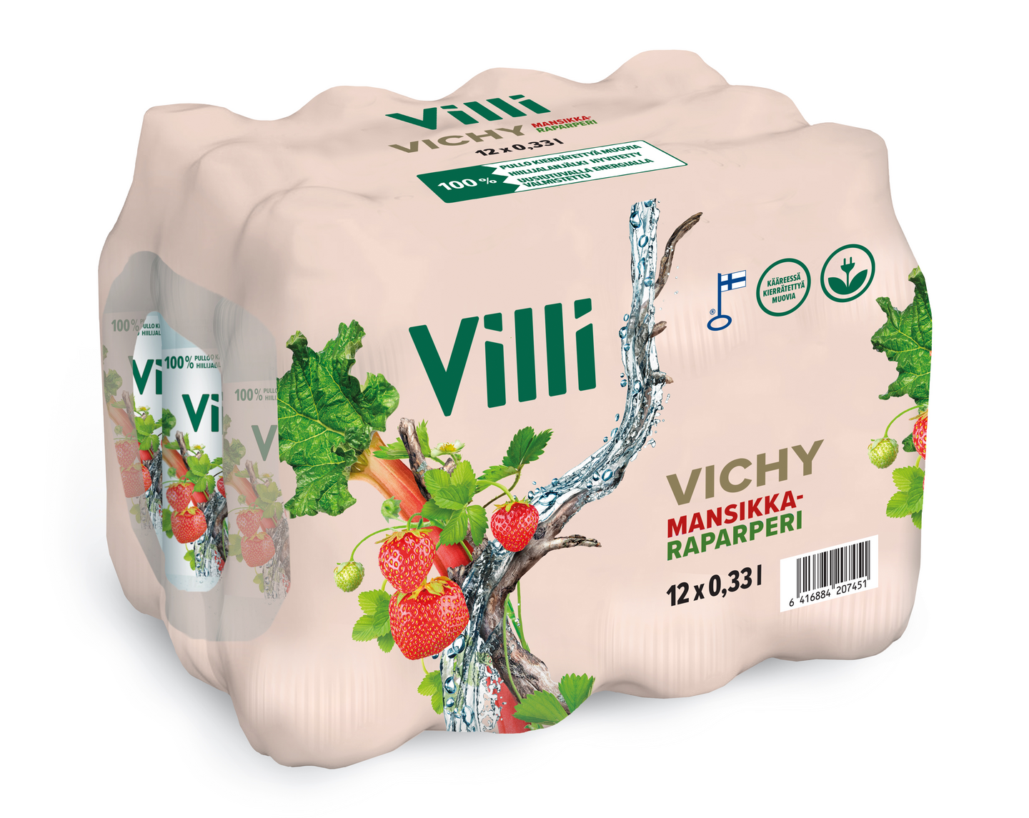 Villi Vichy mansikka-raparperi 0,33l 12-pack PUOLILAVA