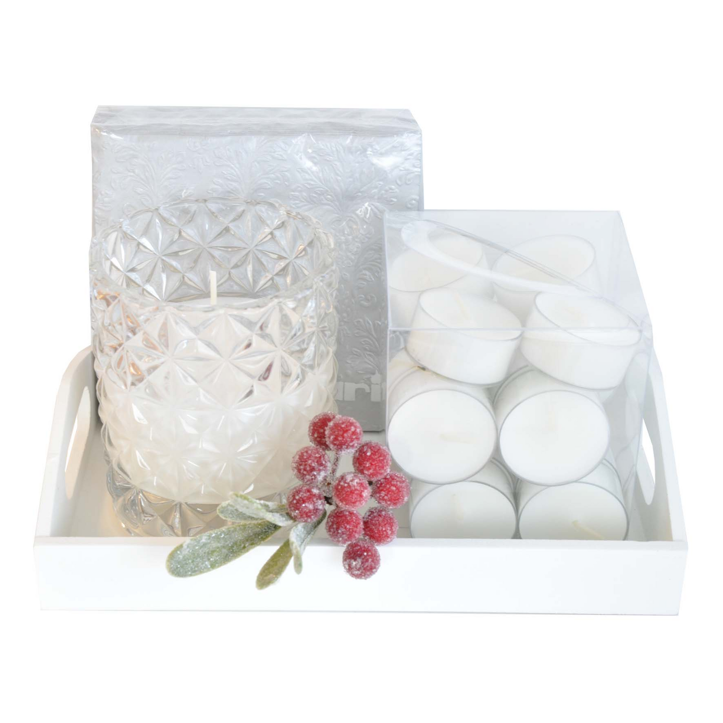 Finnmari tarjotin kynttilöillä valkea