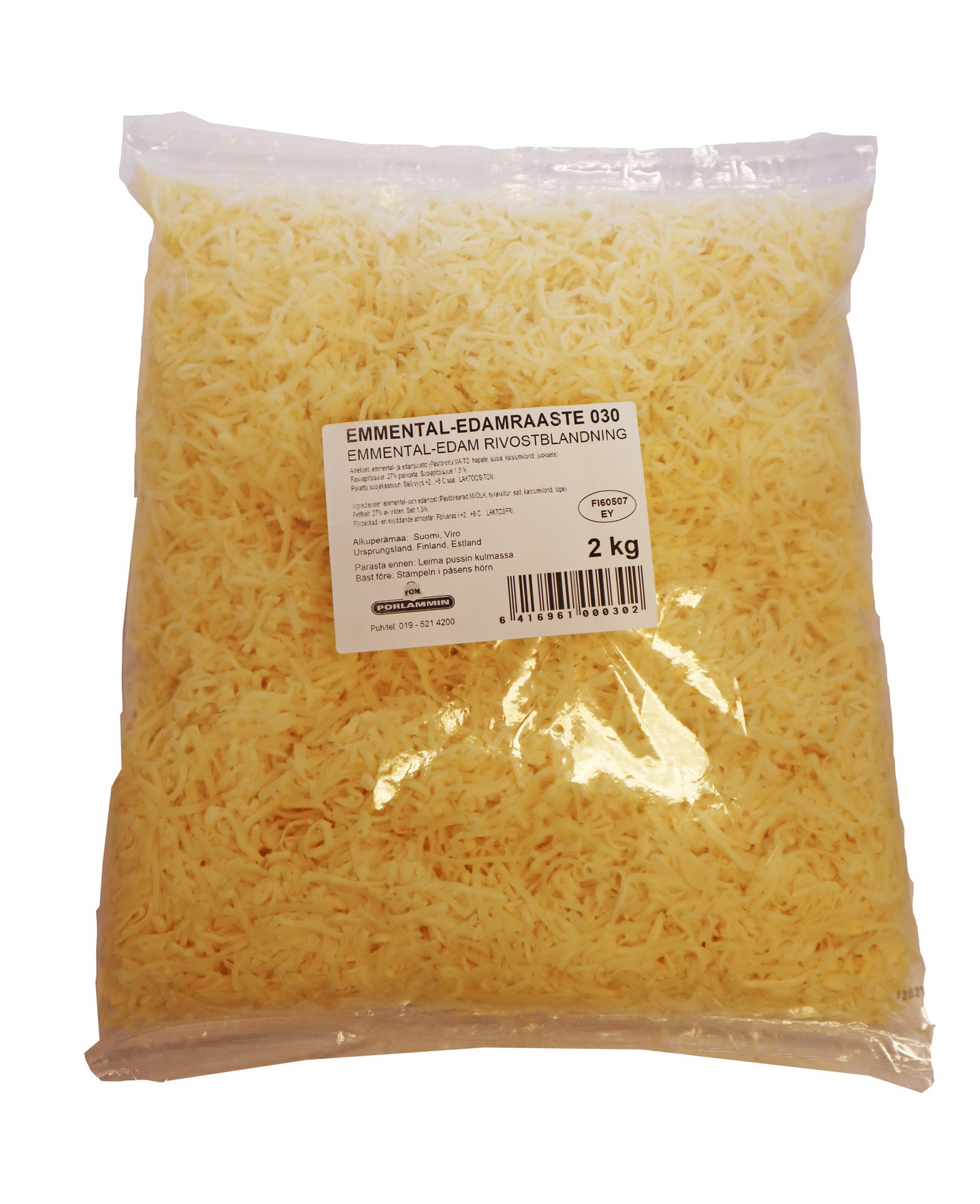 Porlammin Emmental-Edam juustoraaste 2kg laktoositon