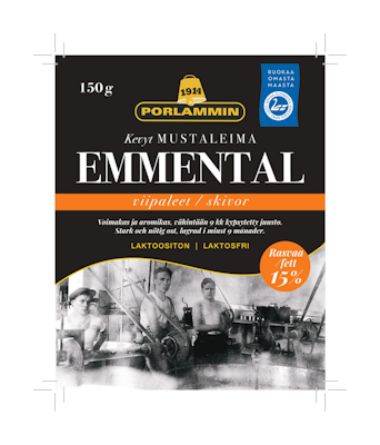 Porlammin kevyt Mustaleima 150g emmentaljuustoviipaleet