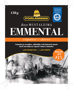 Porlammin kevyt Mustaleima 150g emmentaljuustoviipaleet