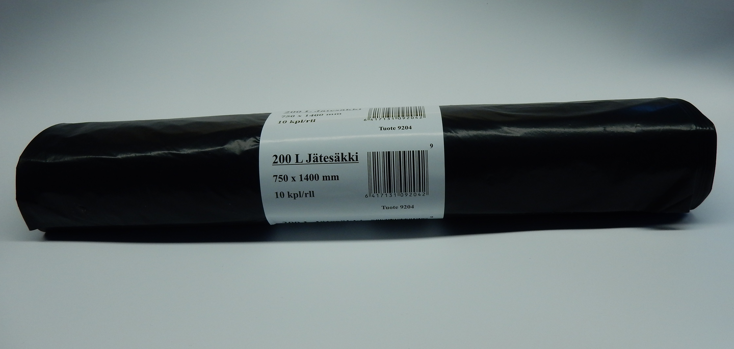 200L Jätesäkki musta LD-PE 750 x 1400 mm 10 kpl