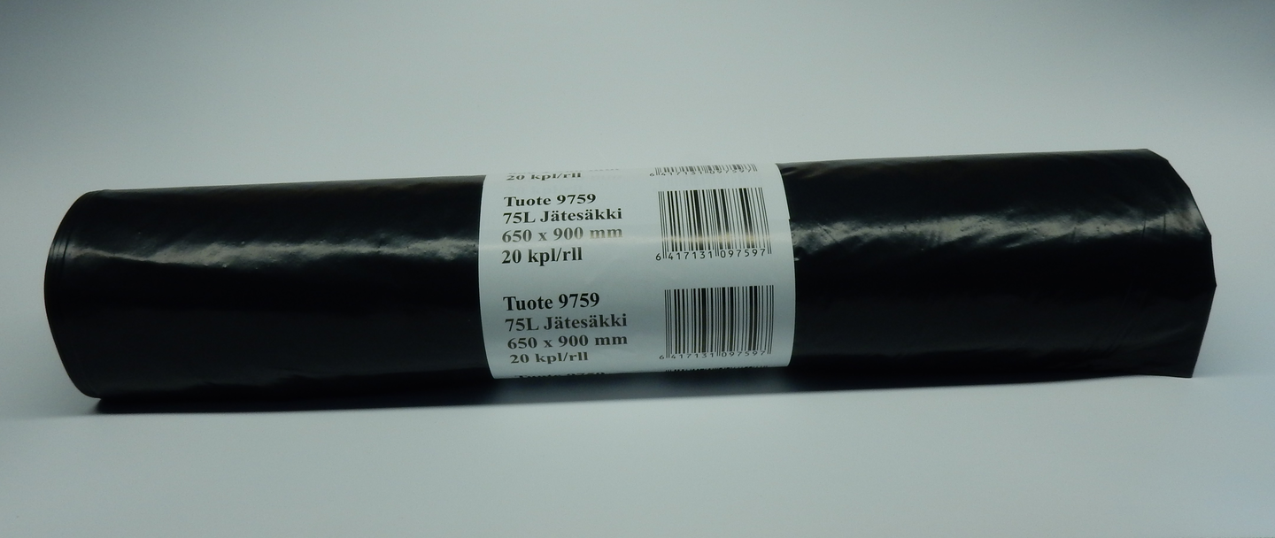 75L Jätesäkki musta LD-PE 650 x 900 mm 20 kpl