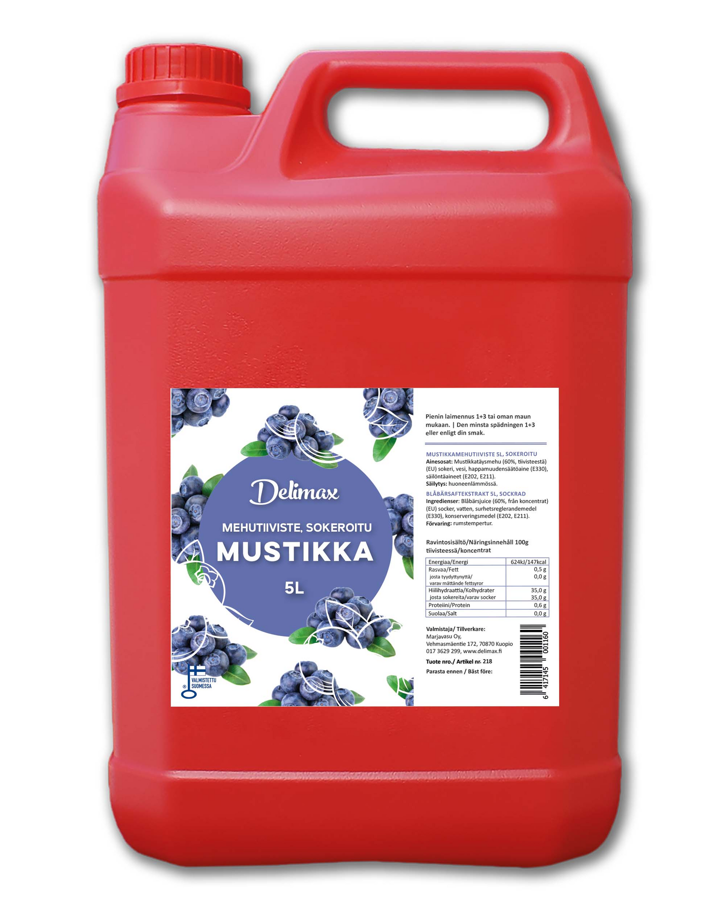 DeliMax Mustikkamehutiiviste sokeroitu 5l 1+3-4