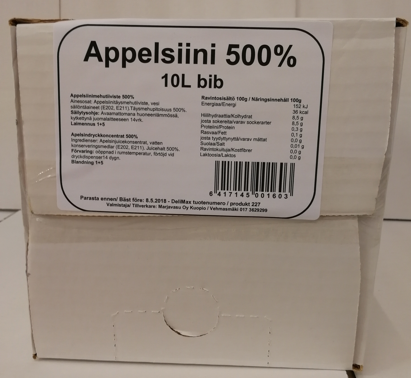 DeliMax Appelsiinimehutiiviste 500% 10l 1+4-5 bib automaattiin