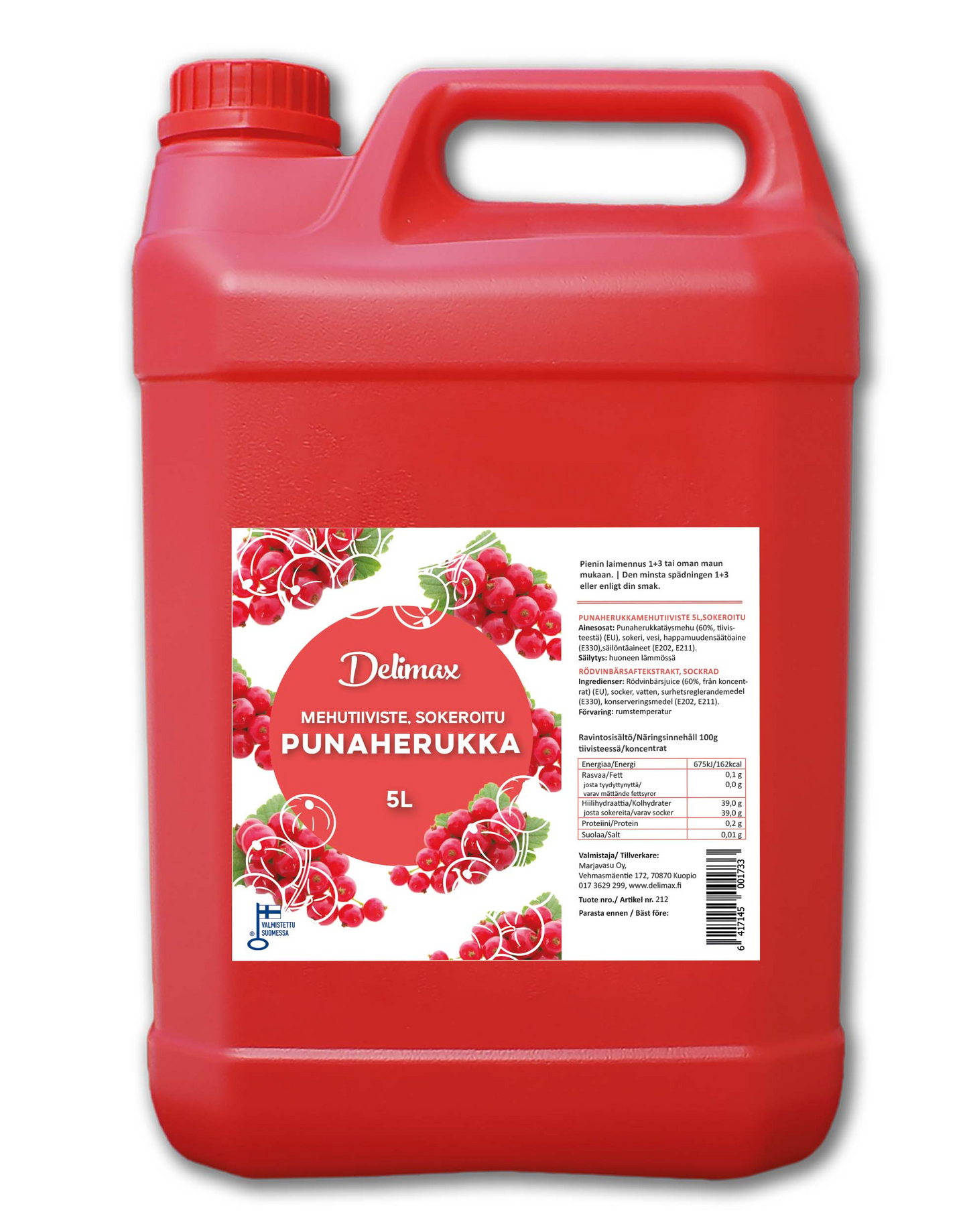 DeliMax Punaherukkamehutiiviste sokeroitu 5l 1+3-5