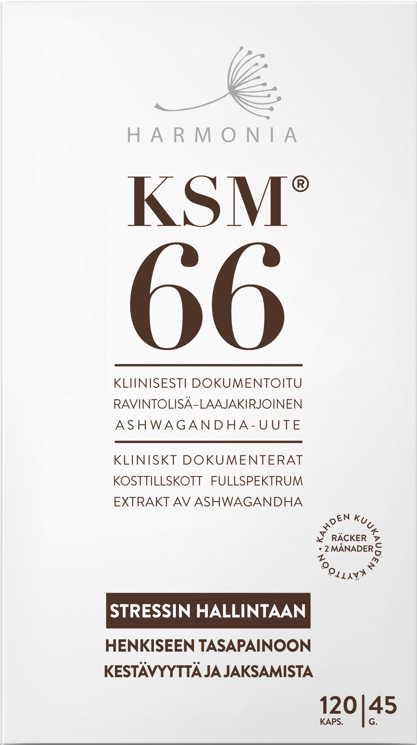 Harmonia KSM66 ravintolisä 45g 120kaps | K-Ruoka Verkkokauppa