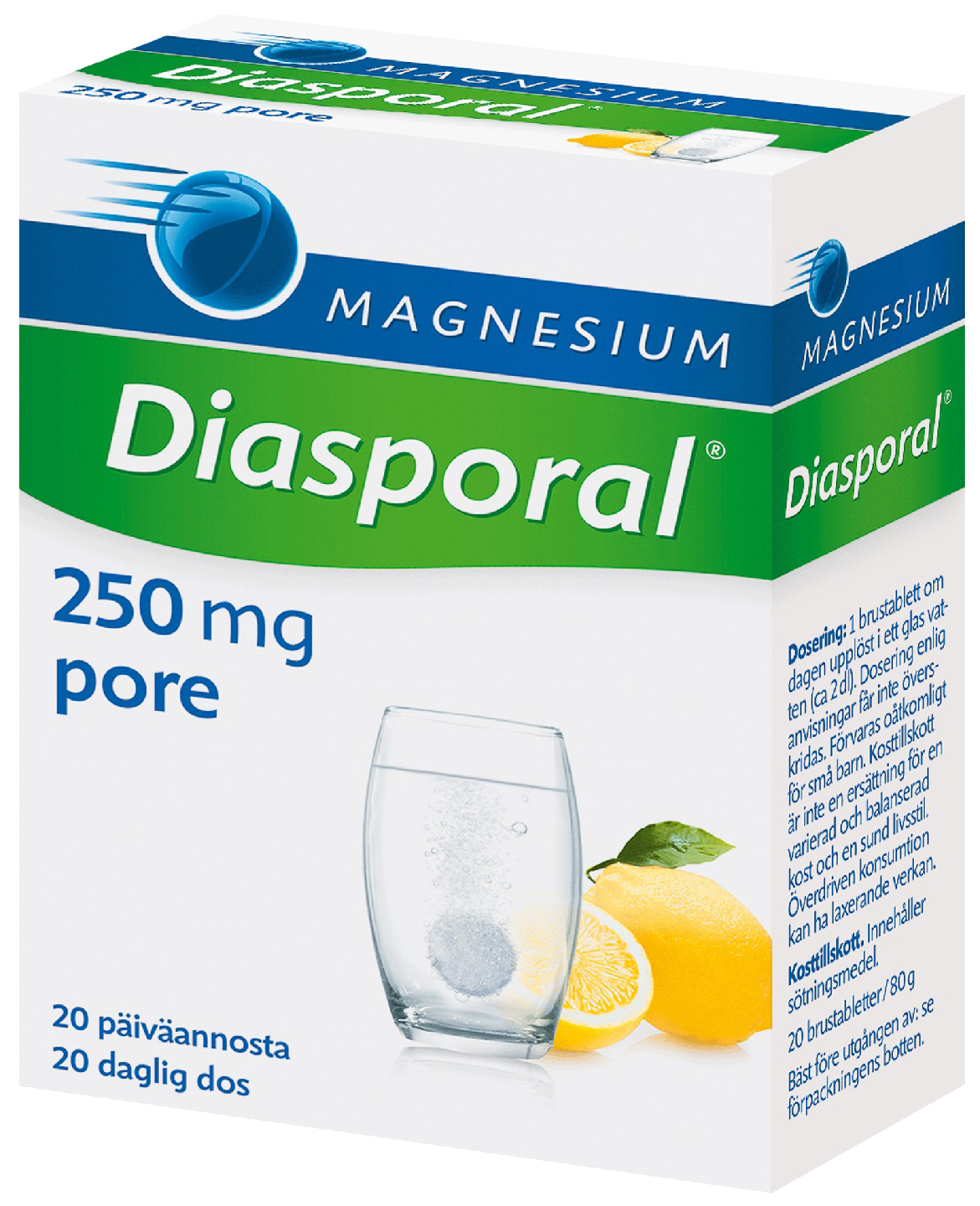 Diasporal magnesium 250 Aktiv poretabletti 20 kpl