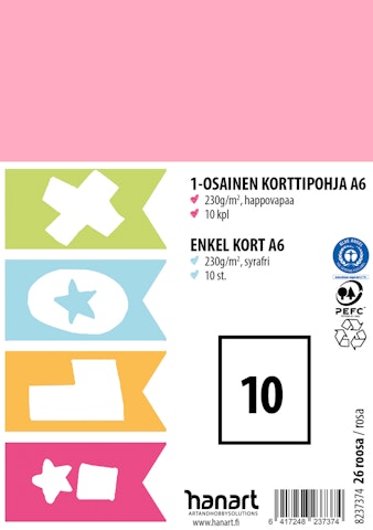 1-os kortti A6 10kpl 230g rosa