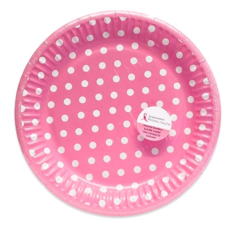 Roosa-nauha lautanen 18cm 8kpl pinkki valkoisilla pilkuilla