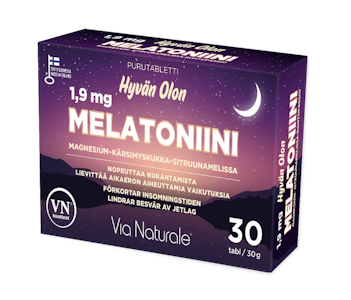 Hyvän Olon Melatoniini 1,9 mg magnesium-kärsimyskukka-sitruunamelissa 30tabl / 30g